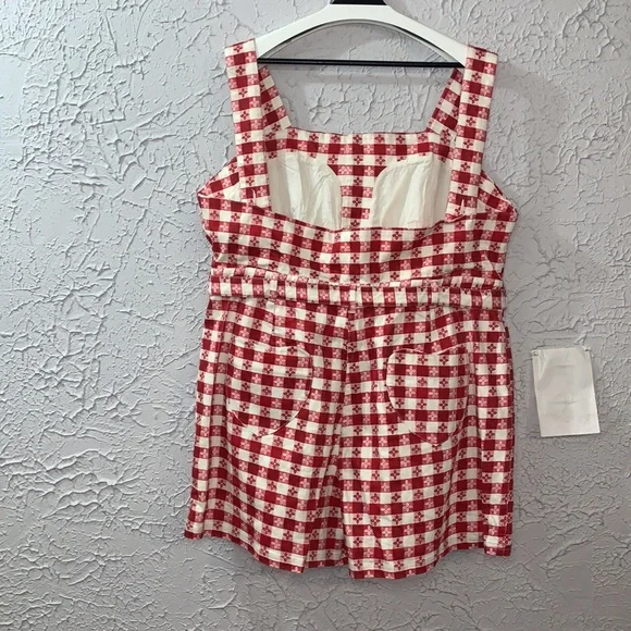 Rachel Antonoff Daisy Gingham Romper Red White Size 4 Picnic Checkered Vacation - Picture 10 of 16
